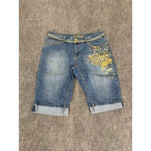 SOUTHPOLE Denim Jean Shorts Womens Dark Wash‎ Blue Stretch Embroidered Size 14